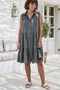 Gray Shirt Collar Sleeveless Buttoned Skirt Ruffled Casual Muslin Woven Dress 105 65 - 4