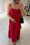 Single Slit Asymmetrical Red Tencel Modal Dress - 2