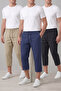 Men's Comfortable Fit Set of 3 Beige Navy Blue Black Linen Hambez Capri Summer Model Daily Wear