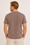 Beige Terry Fabric Comfortable Fit Crew Neck Men's T-Shirt// 9000-Bej - 3