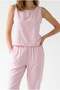 2152 Women's Crew Neck Blouse Elastic Waist Pants Set Pink - 5