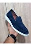 Navy Blue Suede Leather Men's Shoes - 8