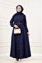 Shirt Collar Belted Berra Dress-Dark Blue