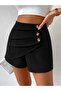 Women's High Waist Front Pleated and Buttoned Short Imported Crepe Shorts - 3