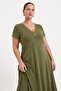 Bamboo Viscose Fabric V Lace Collar Detailed Flared Dress - 2