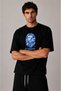 Unisex Bathing Ape Blue Printed Oversize 100% Cotton Wide Cut Textured Crew Neck Black T-Shirt - 5