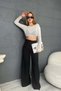 Women's Black High Waist Button Detailed Wide Leg Fabric Trousers Mlb220 - 2