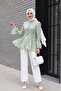 Hakim Yaka Front Buttoned Lined Ruffled Polyviscon Tunic - Water Green - 3
