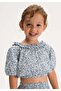 Girl's Balloon Sleeve Patterned Short Sleeve Blouse Blue 3026