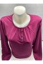 Fuchsia Color Half Buttoned Elastic Sleeves Long Sleeve Mother Combed Cotton Blouse Long Sleeve T-Shirt - 3