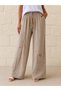 Women's Elastic Waist Cotton Linen Fabric Embossed Mesh Detailed Trousers 42-50