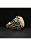 925 Sterling Silver Energy Stone Ring 12.5g Oval Green Stone with Gold-Tone & Green Accents - 4