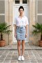 Slitless Blue Snow Straight High Waist Lycra Skirt