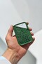 Green Genuine Leather Card Holder with Shawl Pattern, Slim, Small Card Holder with Capacity for 6-8 Cards