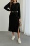    Women's Long Sleeve Crew Neck Side Slit Midi Knitwear Dress