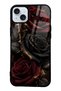 iPhone 15 Plus Obsidian Crimson Rose Design Glossy Phone Case