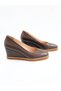Women's Genuine Leather Wedge Heeled Shoes Brown - 2