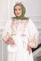 Floral Pattern Half Buttoned Dress Ecru - 2