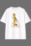 Yellow Lion Design Front Printed White Oversize T-Shirt