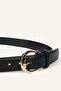 Women's Rectangular Buckle Faux Leather Black Jean Belt H7529Axns - 2