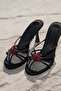 Women's Black Satin Strap Heel Slippers - 4