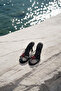 Women's Black Satin Strap Heel Slippers