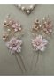 2-Piece Dusty Pink Floral Bridal Hair Accessory - Bridesmaid Hairpin Set with Zircon Stones and Pearls - 2