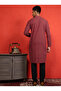 Mens Red All-Over Printed Cotton Kurta Set - 2