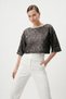 Black Crew Neck Short Sleeve Sequined Athlete Mesh Blouse 3299 - 2