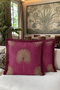 Tropical Leaf Motif Fringed Pillowcase - Exotic Gold Burgundy Tassel Throw Pillow Cover - 2