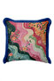 Retro Floral Wavy Fringe Pillowcase - Botanical Pink Orange Navy Blue Tassel Throw Pillow Cover - 7