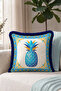 Pineapple Tropical Authentic Motif Fringed Pillowcase - Mediterranean Blue Navy Blue Tasseled Throw Pillow Cover - 5