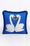 Blue Swan Figured Fringed Pillowcase-Romantic Animal Cobalt Blue Navy Blue Tasseled Throw Pillow Cover - 5