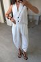 Linen Vest and Trousers Premium Set - White - 6