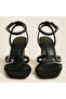 Glitz Silvery Satin Banded Stiletto with Stone Buckle Detail - 3