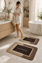 Non-Slip Base Washable 2-Piece Plain Brown Bath Mat and Toilet Set – Modern Bathroom Rug - 2