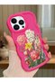iPhone 13 Pro Max Compatible Case Camera Protector Red Silicone Couple Phone Case Floral Pattern