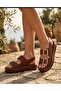 Brown Skin Two Buckle Thick Sole Women's Sandals Daily Comfortable - 2