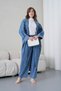 Women's Bat Sleeve Denim Kimono Cardigan Bottom Top Set - 3