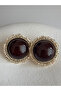 Zircon Stone Burgundy Round Earrings (2.8 cm)