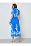 Blue Graphic Short Sleeves Shirt Maxi Dress - 5