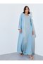 Light Blue Foil Print Long Sleeves Jalabiya