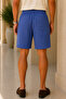 Men's Regular Fit Linen Look Elastic Waist Lace-Up Cobalt Blue Bermuda Shorts - 5