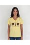 Women's Yellow V-Neck 100% Cotton Bead Embroidery Embroidered T-Shirt Floral Summer Basic T-Shirt