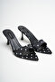 Kelly Black-White Polka Dot Pointed Toe Thin Heeled Women's Slippers - 8 cm - 3