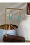 Women's Turquoise Beaded Detail Steel Hoop Earrings - 3