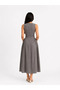 Gabardine Fabric Sleeveless Drop Collar Button Detailed Midi Dress - Gray - 4