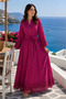 - Berry Pink Embroidered Belted Modest Maxi Dress - 2