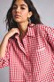 Cotton Oversized Checkered Seersucker Textured Long Sleeve Red Shirt I2624Ax26Au - 3