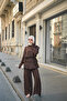 Women's Ruffle Detail Layered Wrinkled Double Suit Set Brown - 2